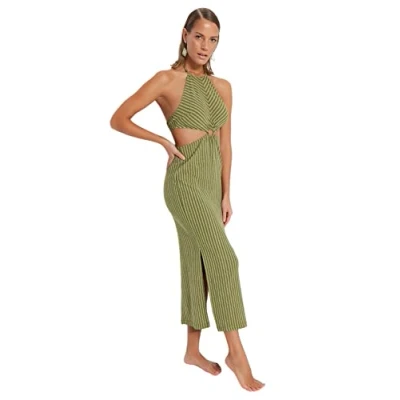 Afbeelding van Trendyol Groene Gestreepte Maxi Gebreide Strandjurk Met Accessoires Tbess23El00066