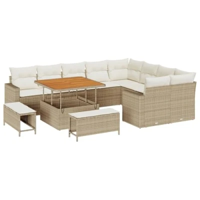 Afbeelding van vidaXL 12 delige tuinset met kussens in Beige van Poly Rattan en Acacia