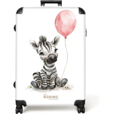 Afbeelding van NoBoringSuitcases.com® Koffer groot Reiskoffer lichtgewicht Zebra met roze ballon Rolkoffer 4 wielen Grote trolley XL 98 liter bagage