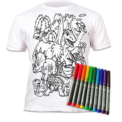 Afbeelding van Splat Planet Kleur in Dinosaurussen T shirt met 10 niet giftige wasbare magische pennen binnen en was uit (7 8 jaar)