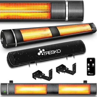 Afbeelding van TRESKO infrarood verwarming, 3000 W, met afstandsbediening, elektrisch, voor op het terras, 3 warmtestanden, terrasverwarming binnen en buiten, wandverwarming,