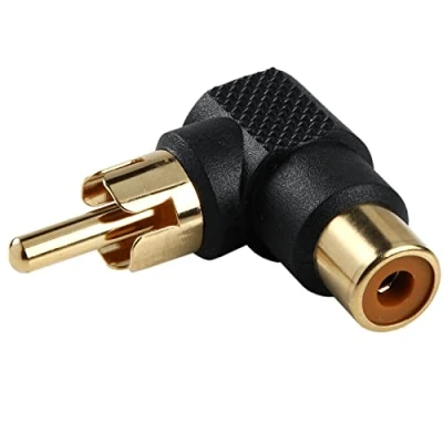 Afbeelding van CABLEPELADO Stereo audio adapter, cinch hoekadapter, 90 graden RCA stekker naar aansluiting, pvc, vergulde aansluitingen, zwart