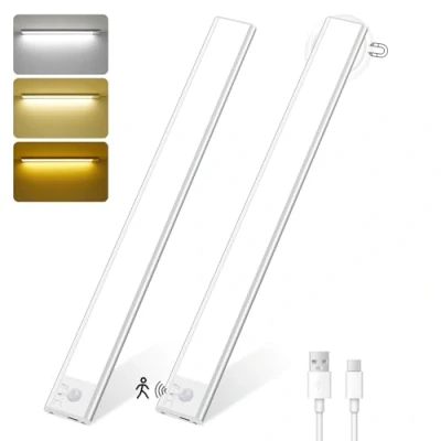 Afbeelding van Led onderbouwlamp, 40 cm, kastverlichting met bewegingsmelder, 146 leds, USB C oplaadbaar, 3 kleurmodi, dimbaar, draadloos nachtlampje, kastlamp voor slaapkamer, badkamer, camper, 2 stuks