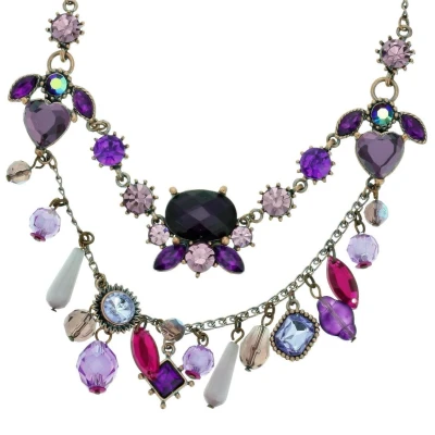 Afbeelding van Behave Paarse ketting met hartjes en steentjes