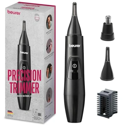 Afbeelding van Beurer MN2X Precisietrimmer Neustrimmer Wenkbrauw &amp; oor trimmer Spatwaterdicht IPX4 Incl. 3 hoogwaardige RVS opzetstukken LED display batterij Jaar garantie