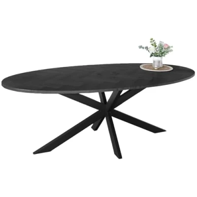 Afbeelding van Eettafel ovaal visgraat 210cm Obie zwart ovale tafel