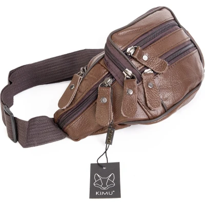 Afbeelding van KIMU Heuptasje Echt Leer Vakjes Fanny Pack Donkerbruin Donker Bruin Leren Heuptas Tas Tasje Fannypack Dames Festival