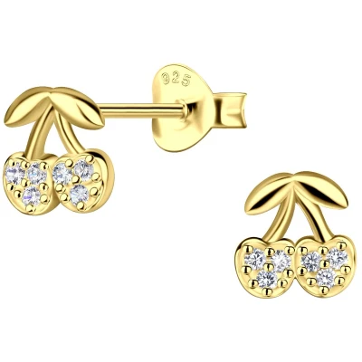 Afbeelding van JoyS Zilveren kers oorbellen sterling zilver 925 6 mm zirkonia oorknoppen gold plated