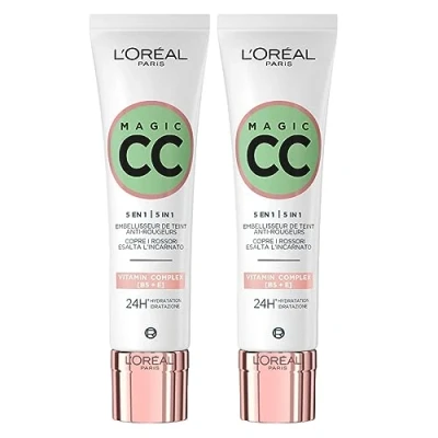 Afbeelding van L&#039;Oréal Paris Magic CC Cream 24H Hydraterende Anti Redness Groene Crème 5in1 Universele Schaduw Langhoudend Fluweelzacht Huideffect 2 x 30ml flesjes