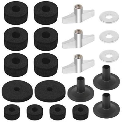 Afbeelding van 21 stuks bekken vervangende accessoires, drum kit accessoires set omvatten vilt, mouwen met basis, vleugelmoeren en wasmachine