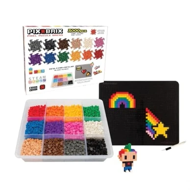 Afbeelding van Cefa Toys Pix Brix Pixel Art 3000 stuks, verschillende kleuren, donkere rij, horizontale constructie, verticaal, diagonaal, maak mozaïeken, 2D , 3D figuren, compatibel met andere merken, kinderen