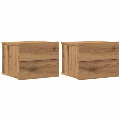 Afbeelding van Nachtkastjes 2 st wandgemonteerd 40x32x30 cm artisanaal eiken