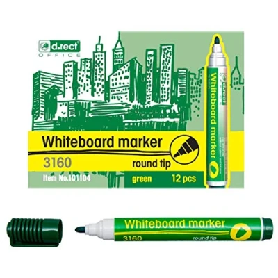 Afbeelding van D.RECT 3160 Whiteboard marker voor whiteboards en flipcharts, afwasbaar glasboard ronde punt groen 12 stuks