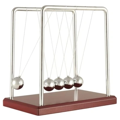 Afbeelding van Newton kogelslinger, kogelspel, 5 bollen slinger, kogelslinger voor bureau, pendel, 19 cm hoog, op sokkel van hout, wieg met frame en kogels hoogwaardig staal