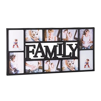 Afbeelding van Relaxdays fotolijst familie, voor 10 foto‘s, wandmontage, HxBxD: 36,5 x 72 2 cm, collagelijst, fotocollage,zwart