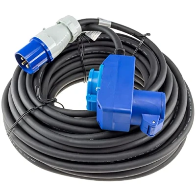 Afbeelding van CEE Verlengkabel, 25 meter, IP44 stekker, koppeling met beschermdeksel, 230 V, H07RNF 3G2,5, voor caravans, camping, camper
