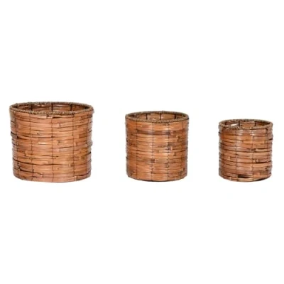 Afbeelding van Home ESPRIT Bloempotset, bruin, metaal, tropische rotan, 31 x 27 cm