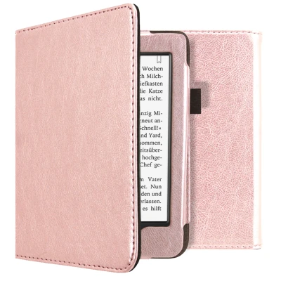 Afbeelding van Tolino Page 2 Hoes: iMoshion Vegan Leather Bookcase Rosé Goud Kunstleder E Reader Hoezen