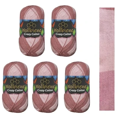 Afbeelding van Wollbiene Crazy Cotton Batik, 5 x 100 g, 500 gram met kleurverloop, 55% katoen, meerkleurig, breiwol, wol, voor het hele jaar (6090 bessenkleuren)