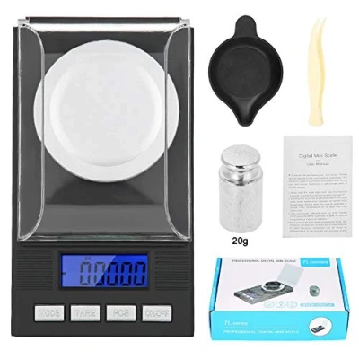 Afbeelding van Milligram digitale sieradenweegschaal, LED digitaal display, hoge nauwkeurigheid, 0,001 g, zaksieradenweegschaal met kalibratie, pincet en weegplaten.