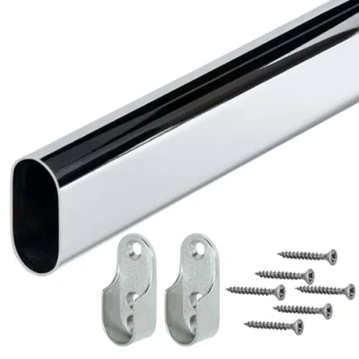 Afbeelding van Gedotec Kaststang kledingstang ovaal kastbuis lengte: 2000 mm 30 x 15 verchroomd staal 1 set met 2 stuks zijwand kastlagers voor wandmontage ruimtebesparend kledingstangsysteem
