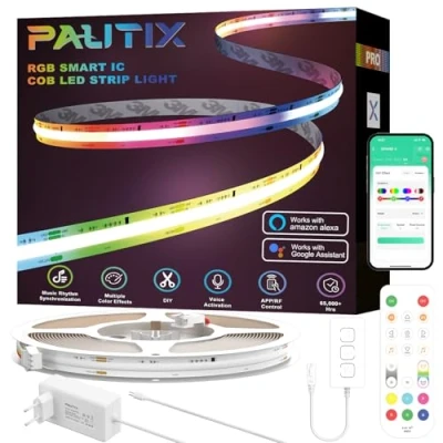 Afbeelding van PAUTIX WIFI RGB Smart IC Ledstrip, COB, 10 m, DC24 V, kleurveranderende pixels, adresseerbaar, LED, verbeterde lichtstrip voor Alexa/Google Assistant verlichtingsprojecten thuis