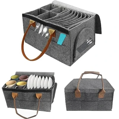 Afbeelding van Camper bordenhouder, vilt, bekerhouder, camping, bekerhouder 1 delige set, vilten tassen voor kopjes en borden, servies, opslag, camper, opbergsysteem, caravan, campervan