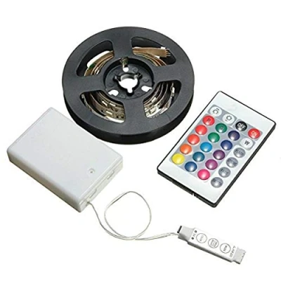 Afbeelding van MASUNN Batterij Aangedreven RGB Niet Waterdichte LED Flexibele Tape Touw Strip Light Kit + IR Remote DC5V 30cm