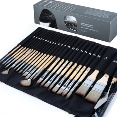 Afbeelding van ARTIFY 24 stuks Penseelset, Expert Series, Verbeterde Synthetische Borstelset met Canvas Roll en Palet Mes voor Acryl Olie Aquarel Gouache (24 stuks)