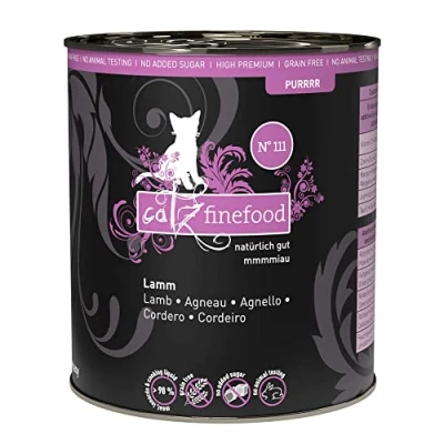 Afbeelding van catz finefood Purrrrr Lamm Monoproteïne kattenvoer nat N 111, voor katten die gevoelig zijn voedsel, 70% vleesgehalte, 6 x 800 g blik