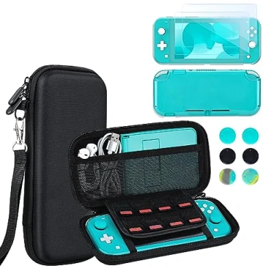 Afbeelding van innoAura Accessoireset voor NS Switch Lite, inclusief draagbare draagtas met 8 speelcassettes, transparante TPU hoes, 2 stuks HD geharde displaybeschermfolie Lite accessoires