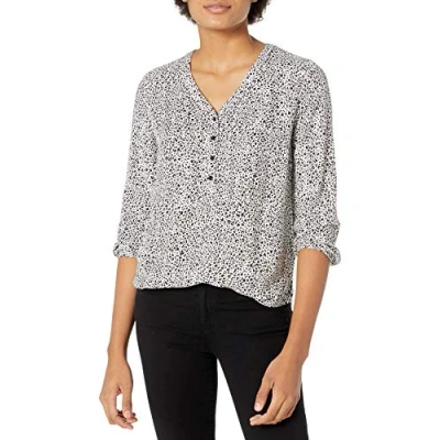 Afbeelding van Amazon Essentials Women&#039;s Popover shirt met driekwartmouwen en knoopsluiting, Zwart Wit Dierenprint, M