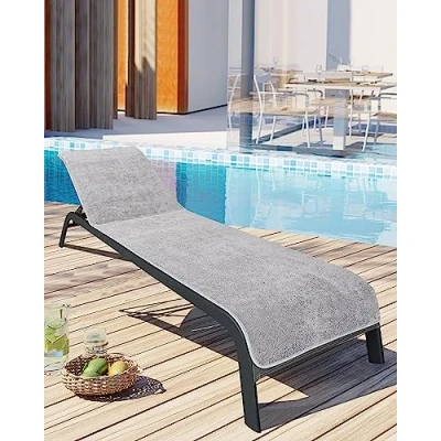 Afbeelding van LAYNENBURG premium hoezen voor tuinligstoelen 100% katoen OEKO TEX 100 badstof handdoekhoes ligstoelen ligstoelhoes met hoes ligstoel, ligstoel stoel (75x200 cm grijs)