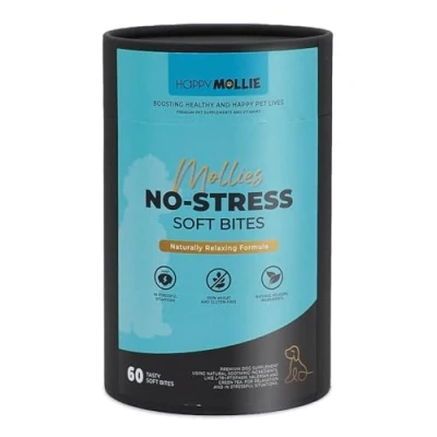 Afbeelding van Happy Mollie No Stress Supplement Hond Zachte Snack Spanning en Ontspannen van Spieren Angst Glutenvrij Met Valeriaan, Groene Thee L Tryptofaan 60 Stuks