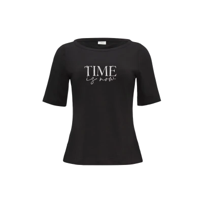 Afbeelding van s.Oliver Black Label MIT Statement Tshirt print, Dames, Maat: 34, Schwarz