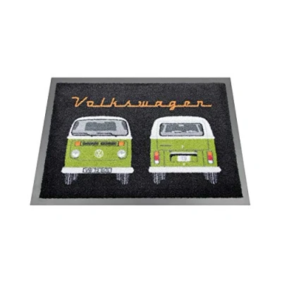 Afbeelding van BRISA VW Collection Volkswagen voetmat, deurkleed, voetvuilmat met T2 Bulli bus en retro opschrift (groen)