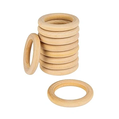 Afbeelding van 10 stuks houten ringen voor knutselprojecten, premium kwaliteit, diameter 5 cm, dikte 8 mm, natuurlijke kleur