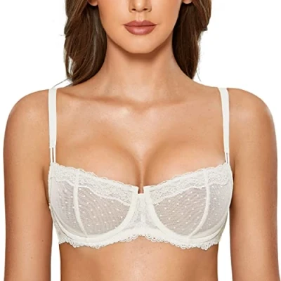 Afbeelding van DOBREVA Balconette Beha Dames met Beugel Dirndl Push Up Sexy Beha&#039;s Kant Grote Maten Ongevoerd ivoor 90C