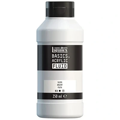 Afbeelding van Liquitex 8870437 Basics Fluid acrylverf met vloeiende consistentie, sneldrogend, lichtecht, waterbestendig, op waterbasis, fles van 250 ml, zilver