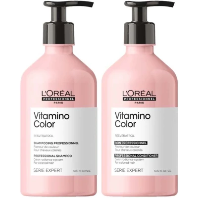 Afbeelding van L&#039;Oréal Serie Expert Vitamino Color Shampoo 500ml + Conditioner bundel/set/pakket Haibu by Kapperskorting.com