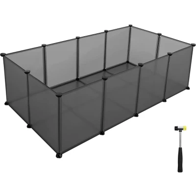 Afbeelding van Hoppa! huisdier lichaamsbeweging speelbox met bodem, 20 panelen, DIY behuizing hek kooi voor kleine dieren, cavia&#039;s, hamsters, konijntjes, run en krat, grijs