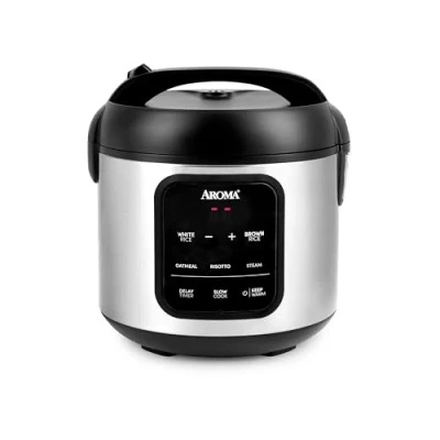 Afbeelding van Aroma Digitale rijstkoker, 4 kopjes (niet gekookt) / 8 (gekookt), stoompan, multikoker, havermout, houdt automatisch warm, 2 liter, buitenkant van roestvrij staal