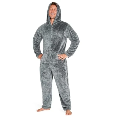 Afbeelding van CityComfort Onesies voor heren en tieners, loungewear fleece pyjama alles in één jumpsuit nachtkleding (grijs, L)
