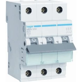 Afbeelding van Hager installatieautomaat 3p 6ka b karakteristiek 25a 3 modulen mbn325e