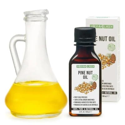 Afbeelding van Siberische pijnboompittenolie 3,4 fl. Oz / 100 ml rauwe ongeraffineerde extra vierge eerste koudgeperste uit in het wild geoogste pijnboompitten