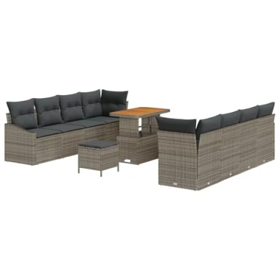 Afbeelding van vidaXL 11 delige Tuin Sofa Set met Kussens Grijs Poly Rattan Acacia