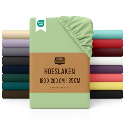 Afbeelding van Utopia Bedding Hoeslaken Super King, Sage diepe zak 35 cm Gemakkelijk te onderhouden Zachte geborstelde microvezelstof krimp en vervagingsbestendig Onderlaken