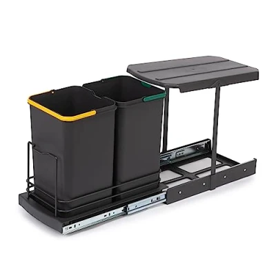 Afbeelding van Emuca Recyclebare keukenafvalbak, 2 x 12 L, staande en handmatige/automatische verwijdering, antracietgrijs kunststof, 1 st.