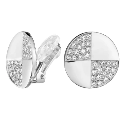 Afbeelding van Traveller Clip Oorbellen Oorclips Dames Zilverkleurig Preciosa Kristal Rondje Geplatineerd 157551