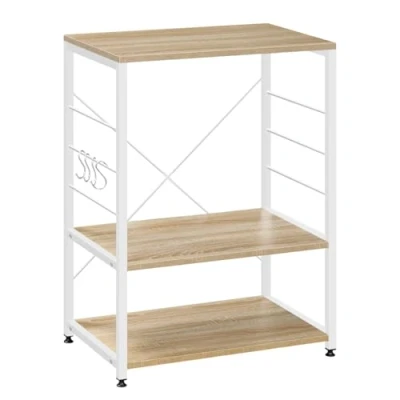 Afbeelding van WOLTU RGB9309hei Keukenplank opbergplank Opslagplank 60x40x82cm in spaanplaat en metalen,Magnetronrek Opbergvak Wit+Lichteiken